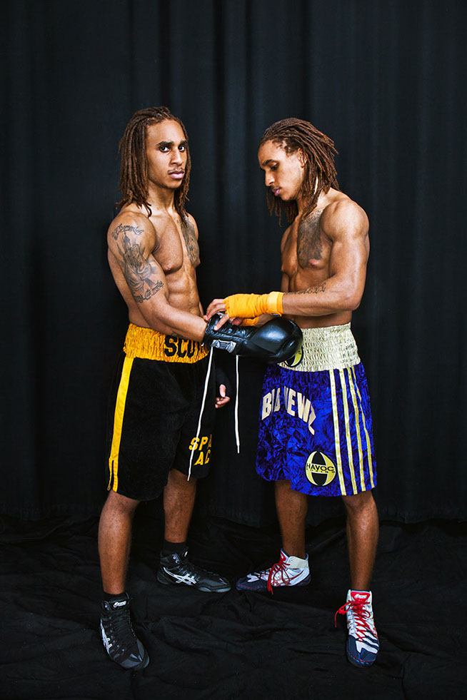 Athlete portraiture by photographer Patrick James Miller, featuring the boxing Burrell twins 